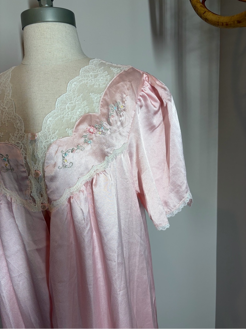 vintage pink satin coquette whimsical maxi romantic nightgown cape dress - Picture 6 of 13